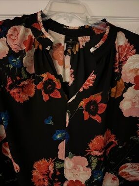 Worthington Black Floral Blouse with Red, Pink & Blue Accents size 0X
